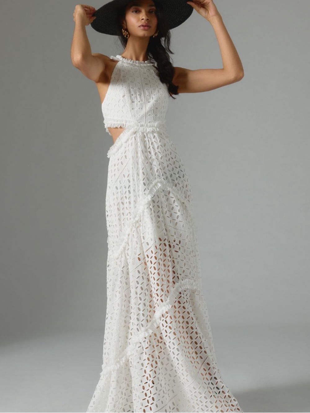 Women's White Crochet Maxi Dress - Brand: